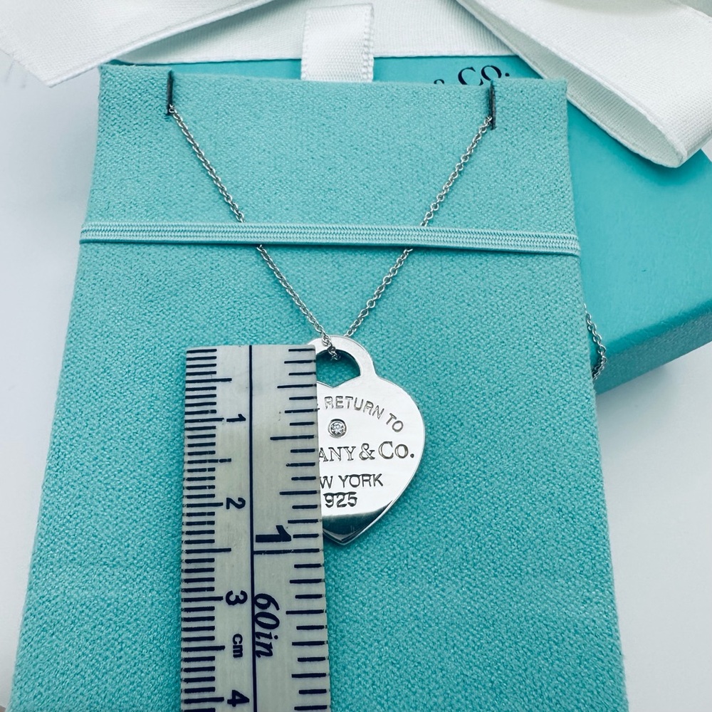 Return to Tiffany & Co. Medium Diamond Heart Charm Necklace 16-18” in Silver - Picture 8 of 9